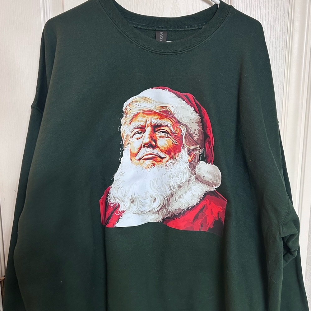 Gildan Dark Green Trump Santa Claus Crewneck Sweater